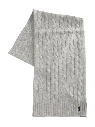 Polo Ralph Lauren Cable-knit Logo Scarf In Gray