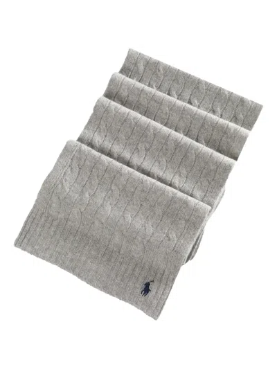 Polo Ralph Lauren Cable-knit Logo Scarf In Gray