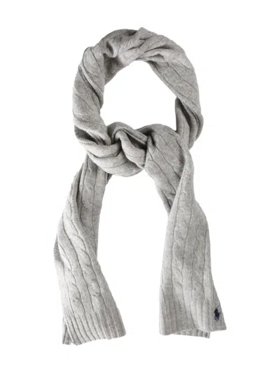 Polo Ralph Lauren Cable-knit Logo Scarf In Gray