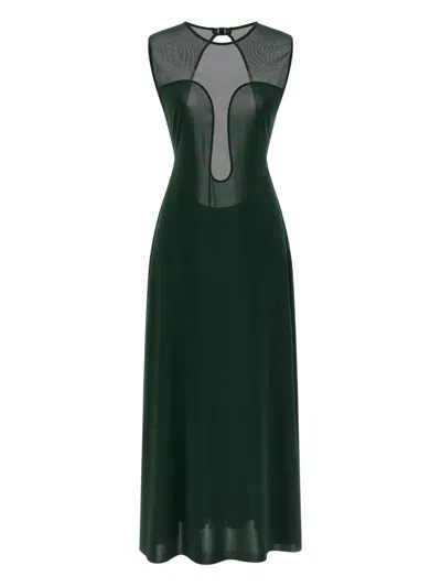Eres Sleeveless Round Neckline Dress Mesh Panel In Green