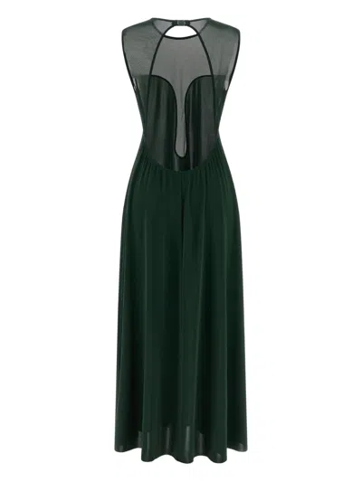 Eres Sleeveless Round Neckline Dress Mesh Panel In Green