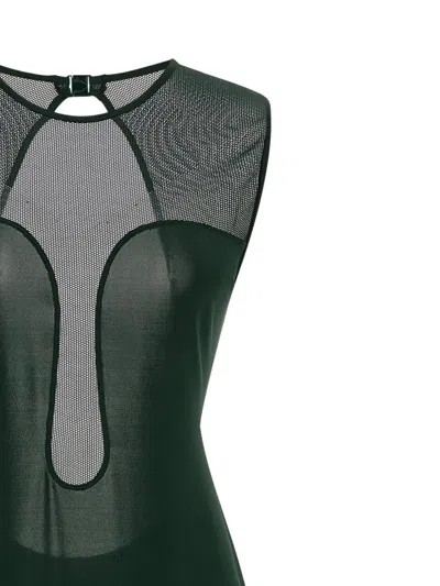 Eres Sleeveless Round Neckline Dress Mesh Panel In Green