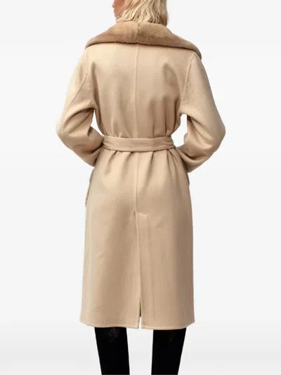Poche Paris Belted Midi Coat In Neutral