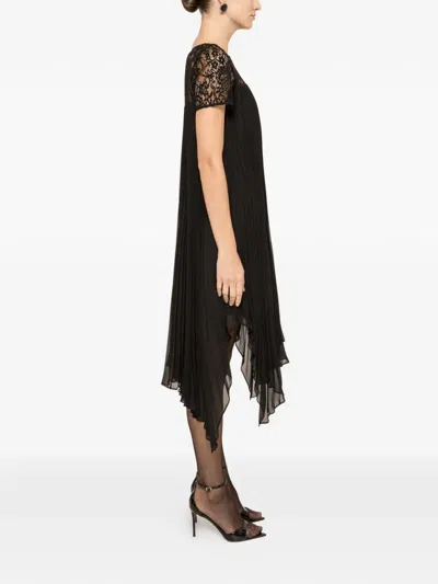 Nissa Lace-panel Pleated Midi Dress In Black