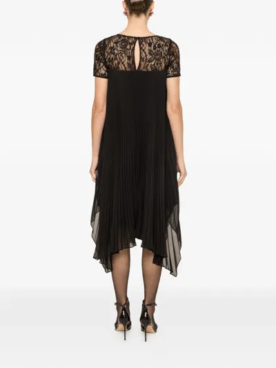 Nissa Lace-panel Pleated Midi Dress In Black
