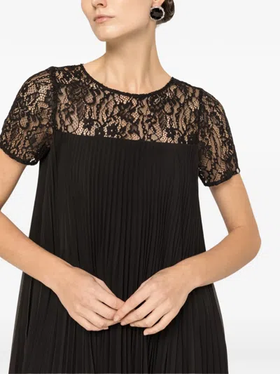 Nissa Lace-panel Pleated Midi Dress In Black