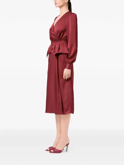 Murmur Short-sleeve V-neck Long Dress In Red