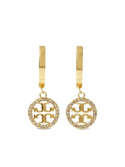 Tory Burch Crystal-embellished Hoop Earrings In Gold