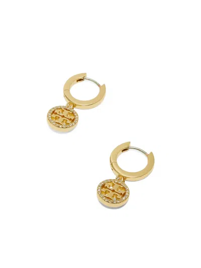 Tory Burch Crystal-embellished Hoop Earrings In Gold
