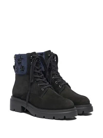 Stuart Weitzman Hudson Embroidered Lace-up Boots In Black