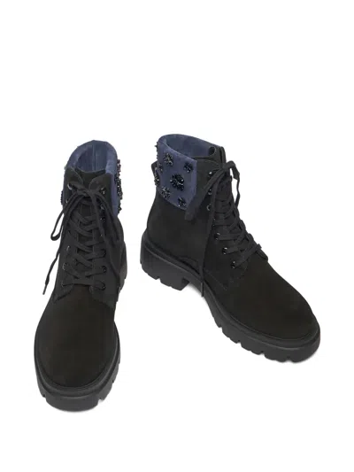 Stuart Weitzman Hudson Embroidered Lace-up Boots In Black