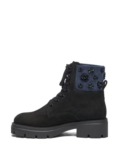 Stuart Weitzman Hudson Embroidered Lace-up Boots In Black