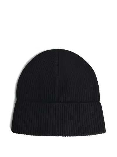 Moncler Ribbed Texture Wool Hat Winter Style In Black