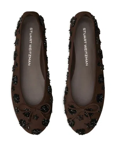 Stuart Weitzman Prima Bow Embellished Ballet Flat In Brown