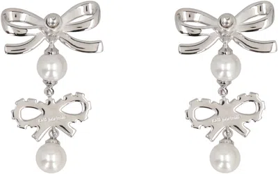 Self-portrait Double Bow Pearl Earrings In Silver
