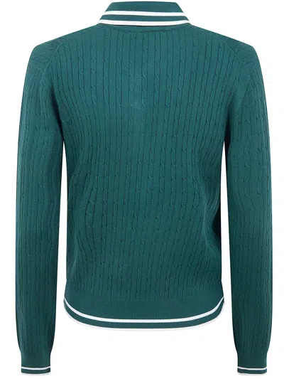 Sporty And Rich Knit Long Sleeve Polo Contrast Collar In Green