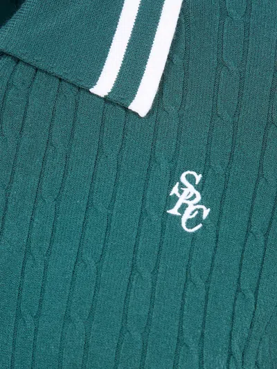 Sporty And Rich Knit Long Sleeve Polo Contrast Collar In Green