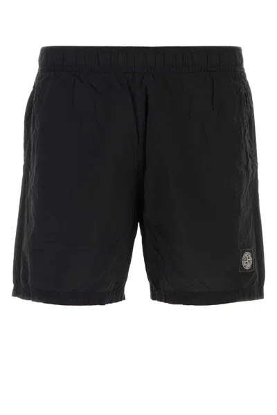 Stone Island Slim Fit Swim Trunks With Compass Patch In Black