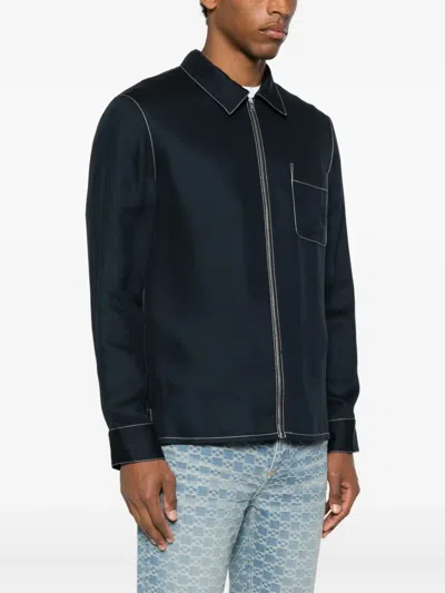 Sandro Contrast-stitching Shirt Jacket In Blue