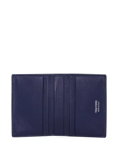 Tom Ford Folding Card Holder Crocco Print Leather In Blue