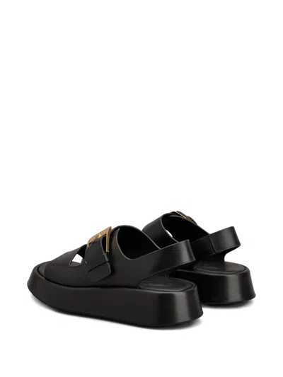Tod's Leather Sandals With Double Strap And Maxi Buckle In Black