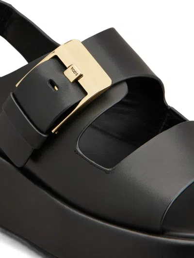 Tod's Leather Sandals With Double Strap And Maxi Buckle In Black