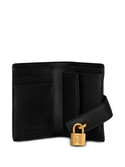 Balmain Padlock Leather Wallet In Black