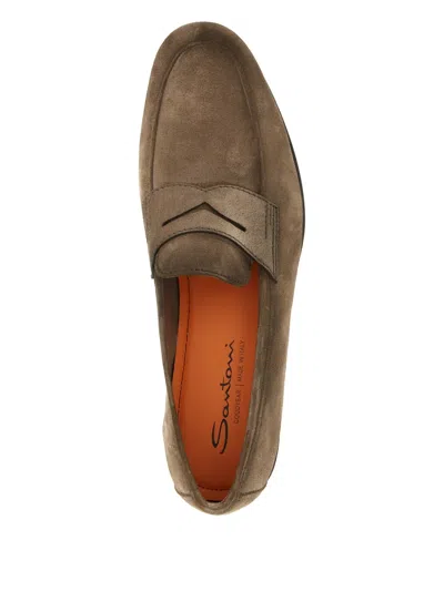 Santoni Carlos Penny-front Loafers In Brown