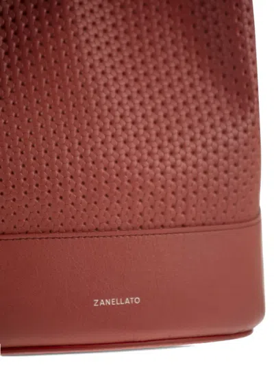 Zanellato Monda' Perforated Handle Bucket Bag In Brown