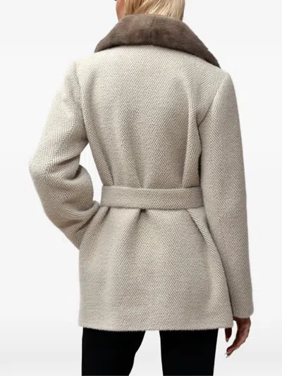 Poche Paris Herringbone Belted Jacket In Brown