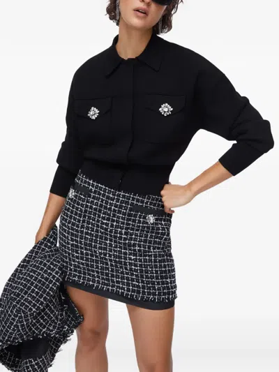 Liu •jo Bejewelled Button Knit Jacket In Black