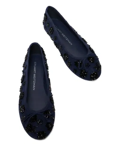 Stuart Weitzman Prima Bow Embroidered Flats In Blue