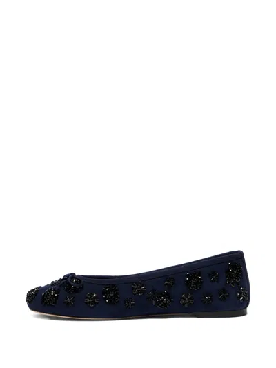 Stuart Weitzman Prima Bow Embroidered Flats In Blue