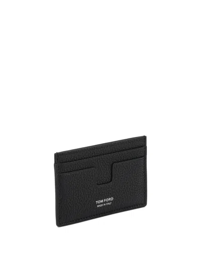 Tom Ford Black Card Holder With Embossed Lgoo Lettering On The Front And Money Clip In Grained Leather Man In Black
