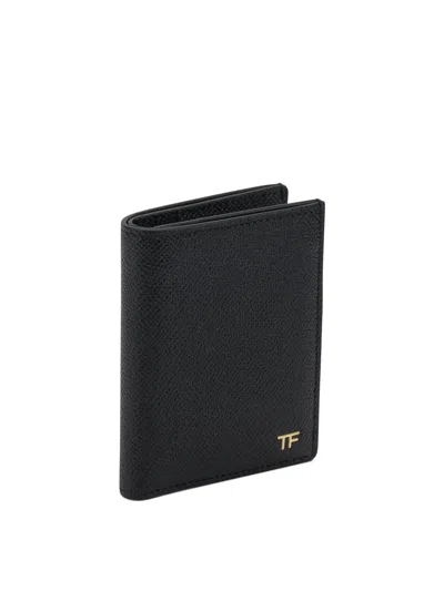 Tom Ford Small Grain Leather Folding Card Holder In Black