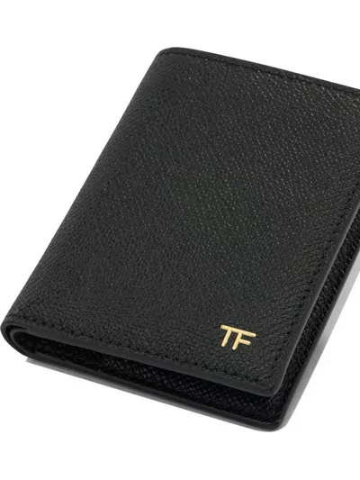 Tom Ford Small Grain Leather Folding Card Holder In Black