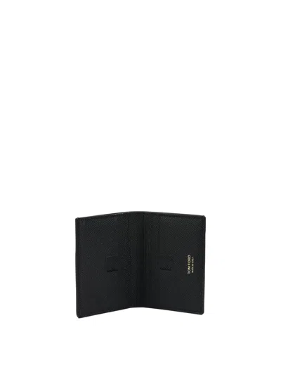 Tom Ford Small Grain Leather Folding Card Holder In Black