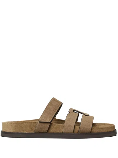 Tory Burch Ines Suede Triple-band Sport Mule Sandals In Brown