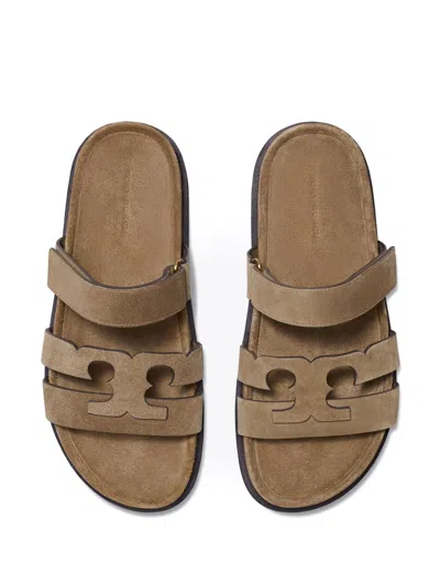 Tory Burch Ines Suede Triple-band Sport Mule Sandals In Brown