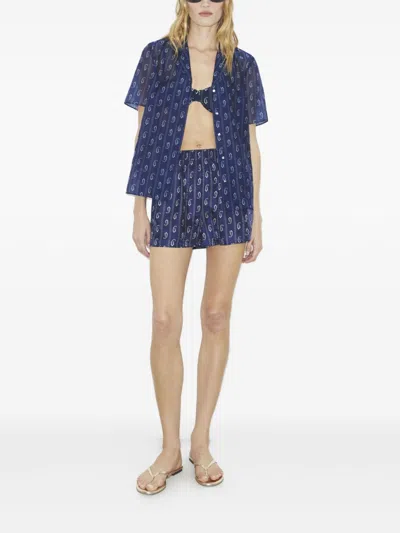 Tory Burch Printed Silk Blend Shorts In Blue