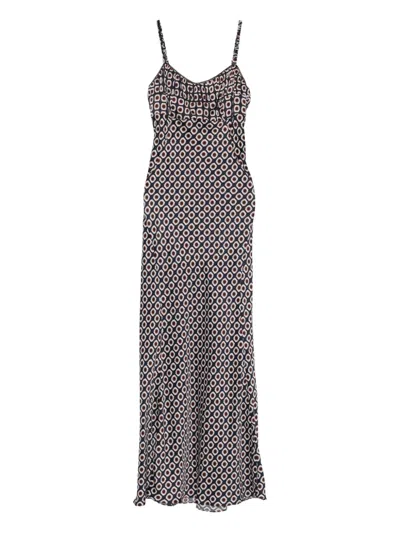 Sandro Printed Lace-up Maxi Dress In Brown