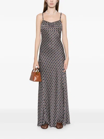Sandro Printed Lace-up Maxi Dress In Brown