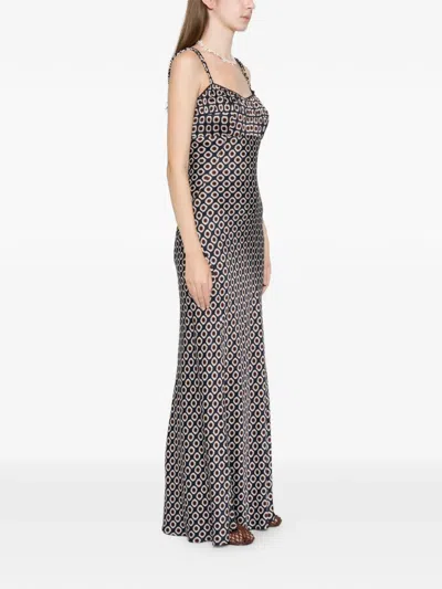 Sandro Printed Lace-up Maxi Dress In Brown