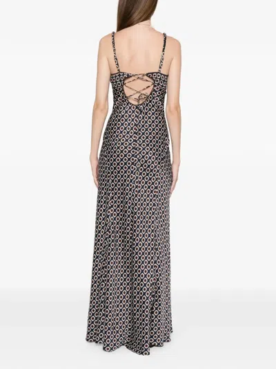 Sandro Printed Lace-up Maxi Dress In Brown