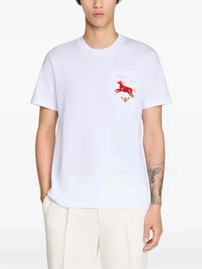 Sandro Embroidered Chest-pocket T-shirt In White
