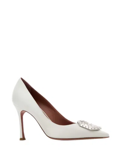 Amina Muaddi Camelia Pumps Embellished Detail Pointed Toe Stiletto In White
