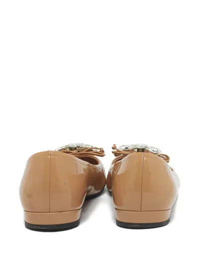 Pre-owned Miu Miu Crystal-embellished Ballet Flats In Neutral