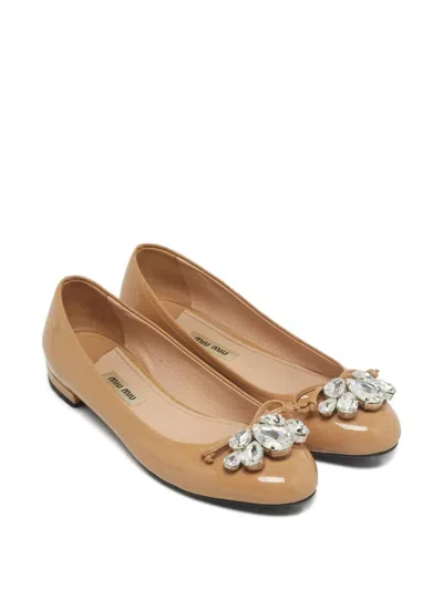 Pre-owned Miu Miu Crystal-embellished Ballet Flats In Neutral
