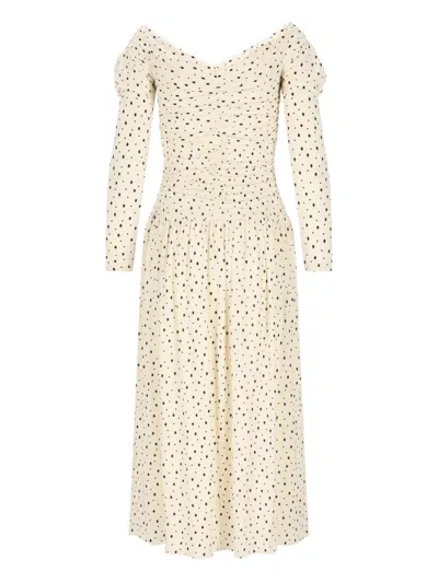 Isabel Marant Giovana Polka-dot Puff-sleeve Midi Dress In Neutral