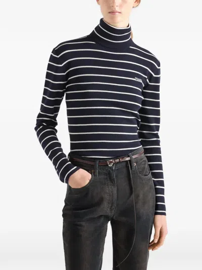 Prada Stripe Wool Sweater In Black